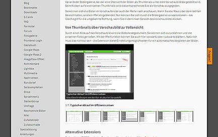 by clicking on the thumbnails the TYPO3 extension rgsmoothgallery opens a preview