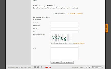 entry form of the TYPO3 extension comments to add a comment