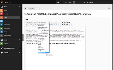 TYPO3-Rich Text Editor mit optimierter Anpassung und ausgewählten Formatierungsmöglichkeiten